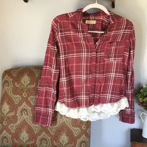 Hollister flannel shirt with lace bottom